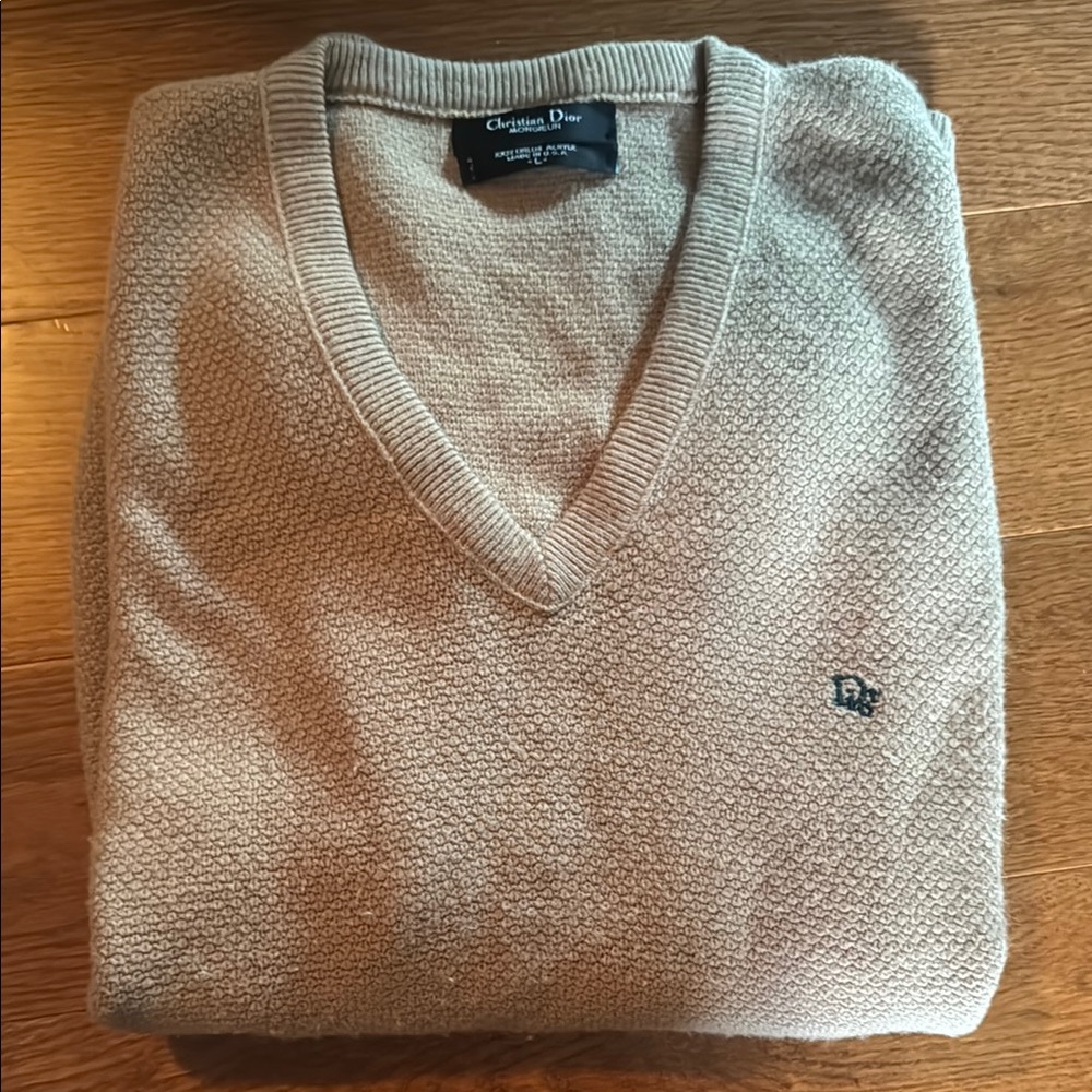 Dior Tan V-Neck Sweater Classic Knit